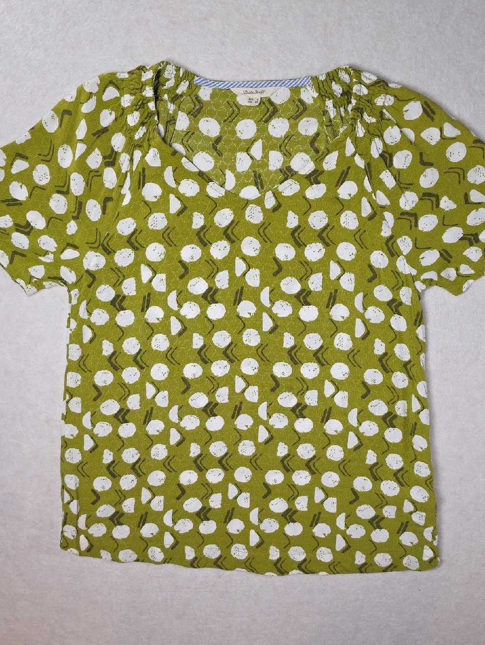 Women’s Olive Green Short Sleeve Printed Top Circles Geometric Abstract